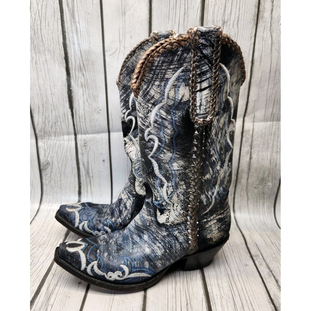 Charlie 1 Horse Lucchese Womens 8 B I4913 Distressed Silver Leather Cowboy Boots